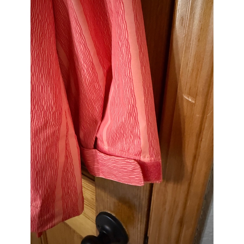 Lands End Women's Coral Pink Striped Hooded Rain Jacket Packable Size XL - Picture 2 of 8